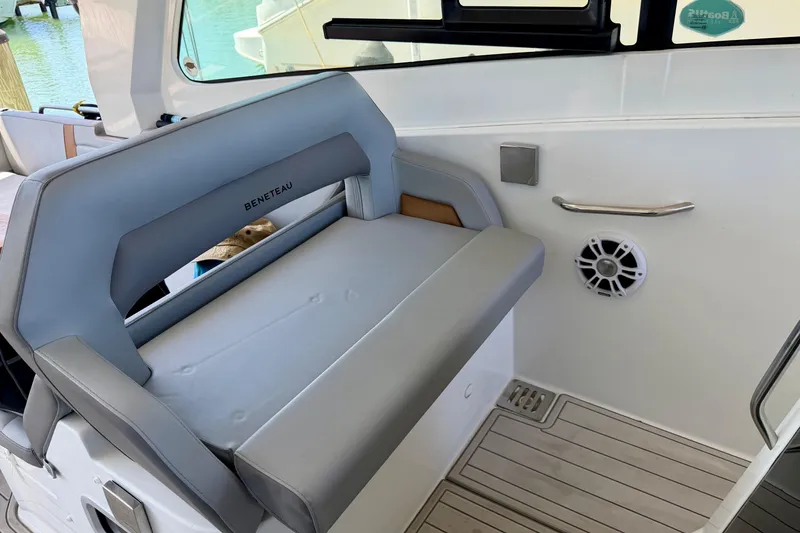 Slide: The Image of 2024 Beneteau Gran Turismo 32 interior seating with sleek design and modern amenities. - 20