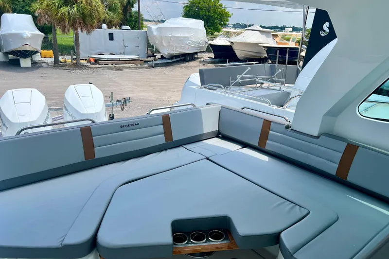Slide: The Image of 2024 Beneteau Gran Turismo 32 yacht interior with sleek seating and modern design. - 22