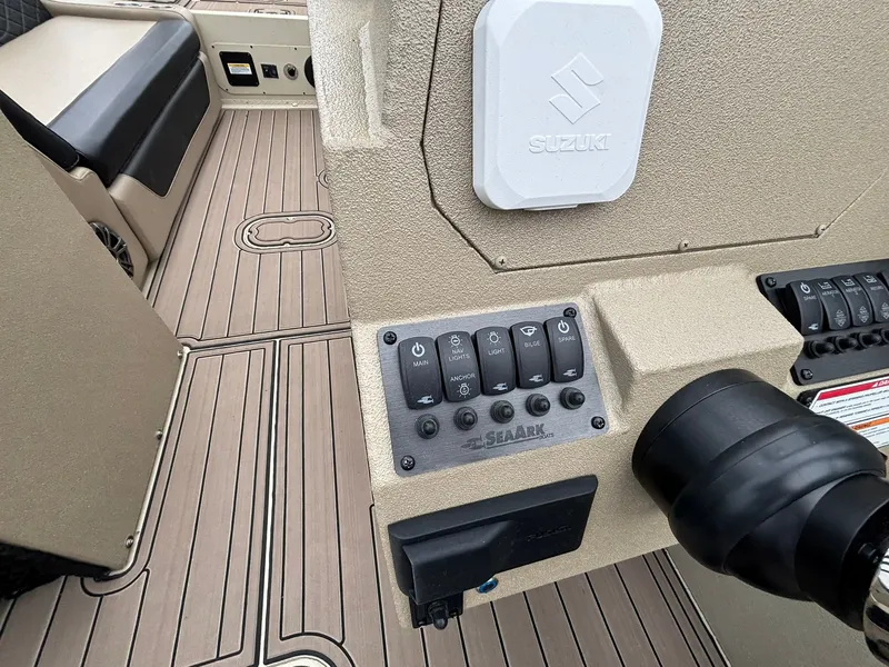 Slide: The Image of Interior view of SeaArk Easy Cat 2026 with control console. - 27