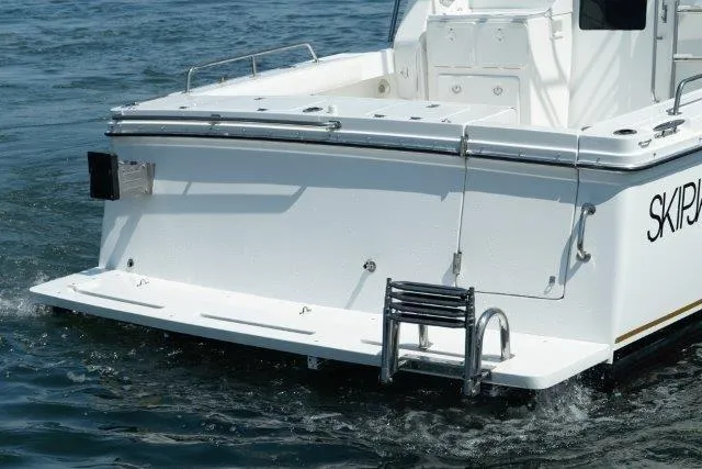 Slide: The Image of 2011 Skipjack 300 Flybridge boat stern view with swim platform and ladder. - 23