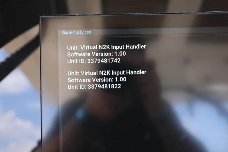 Slide: The Image of Garmin device display on 2022 Scout 330 LXF, showing Virtual N2K Input Handler details. - 21