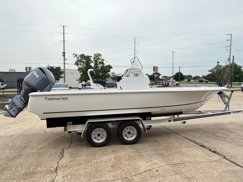 Slide: The Image of 2026 Tidewater 2110 Bay Max boat on trailer, side view. - 4