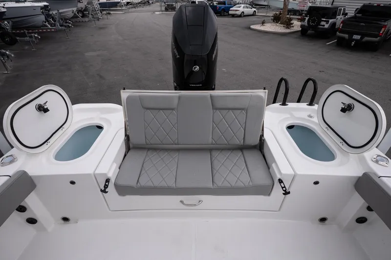 Slide: The Image of 2026 Blazer Bay Makaira 2600 boat interior with seating and storage compartments. - 14