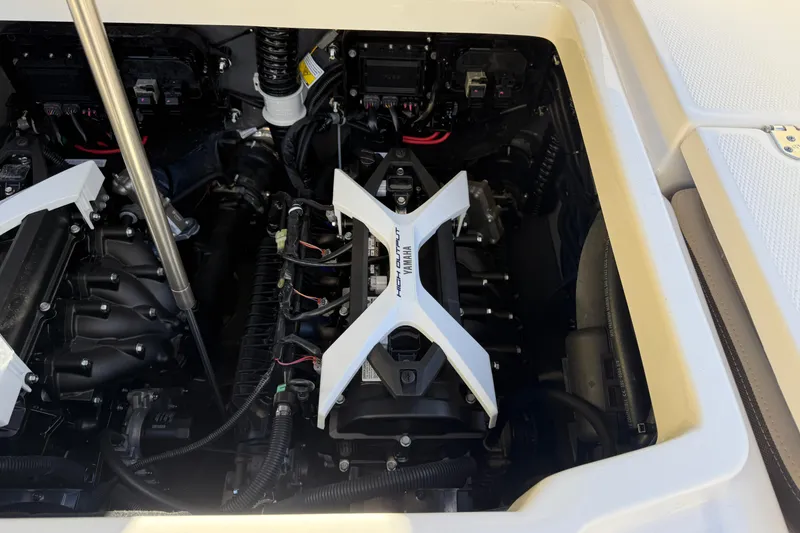 Slide: The Image of Engine compartment of 2026 Yamaha Boats 222 FSH Sport E, showcasing advanced marine technology. - 3