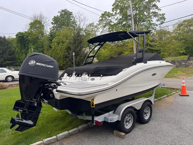 Slide: The Image of 2021 Sea Ray SPX 190 Outboard on trailer, Mercury engine, covered. - 7