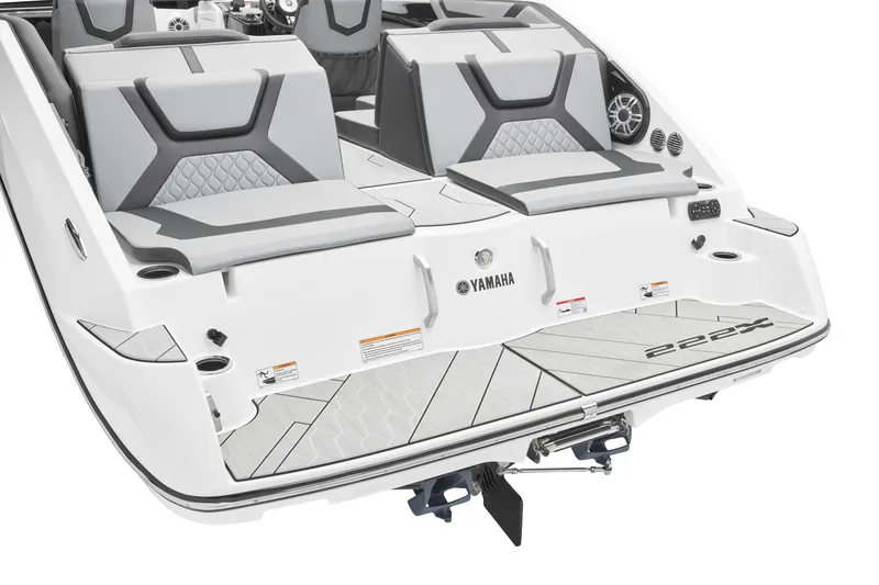 Slide: The Image of 2026 Yamaha Boats 222XD rear view, showcasing sleek seating and modern design. - 10