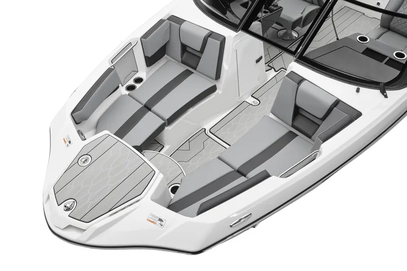 Slide: The Image of 2026 Yamaha Boats 222XD interior with sleek gray seating and modern design. - 6