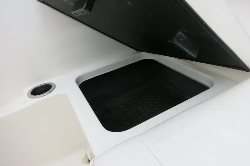 Slide: The Image of Open storage compartment in 2017 Sea Ray SPX 190 Outboard boat interior. - 30