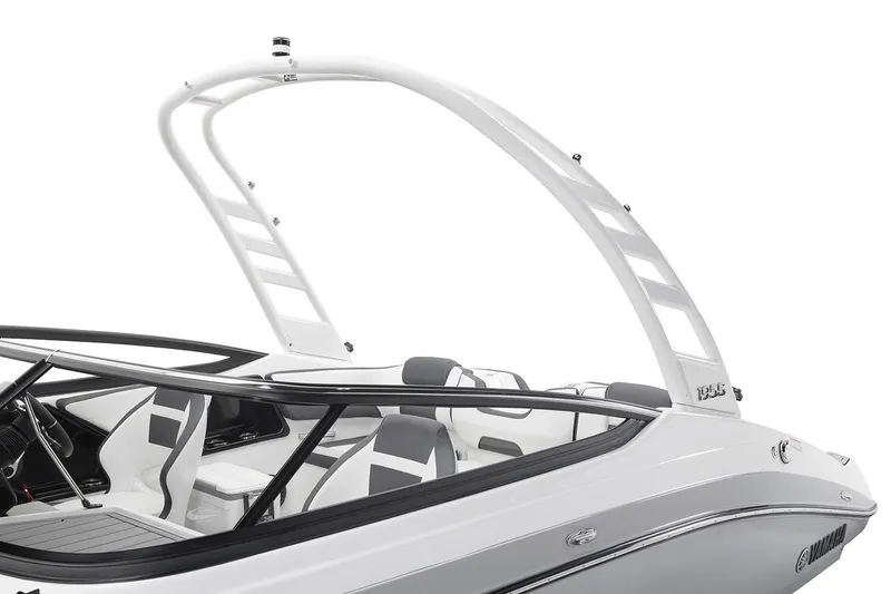 Slide: The Image of Manufacturer Provided Image: 2026 Yamaha Boats 195S, sleek white design with modern seating and arch detail. - 4