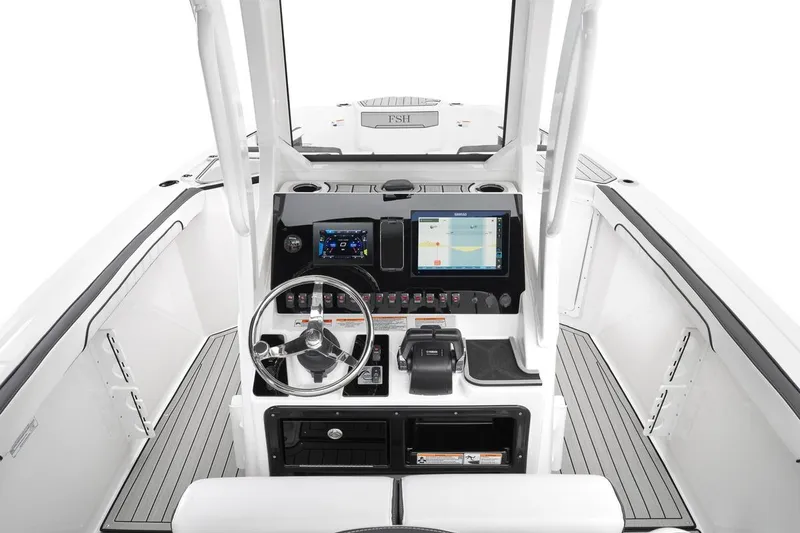 Slide: The Image of 2026 Yamaha Boats 252 FSH Sport dashboard with modern controls and navigation display. - 4