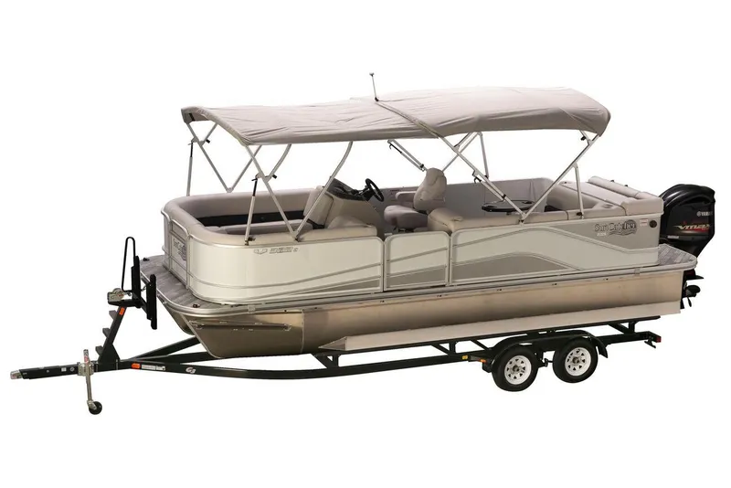 Slide: The Image of Manufacturer Provided Image: 2019 SunCatcher V322 Cruise pontoon boat on trailer with canopy. - 29