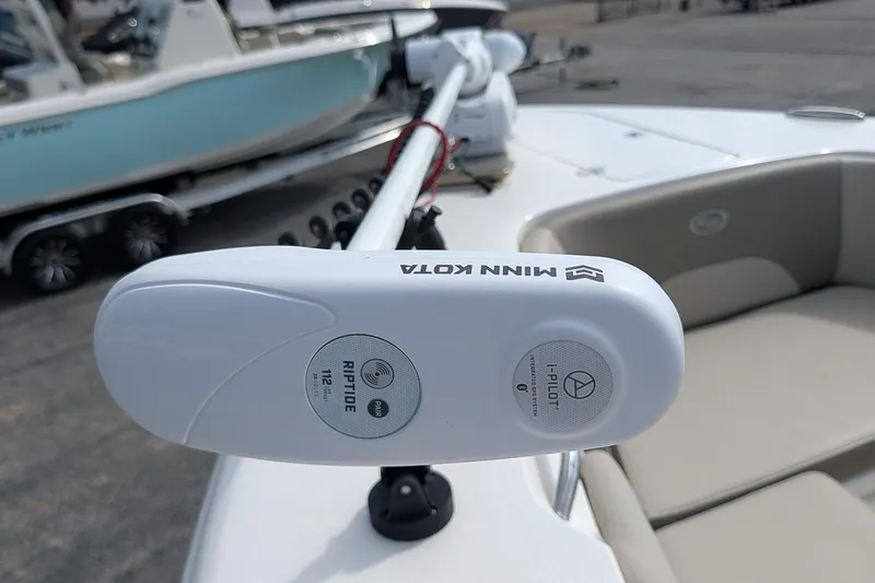 Slide: The Image of Minn Kota Riptide trolling motor on 2023 Key West 263 FS boat deck. - 19