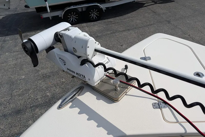Slide: The Image of 2023 Key West 263 FS boat with Minn Kota trolling motor on deck. - 20