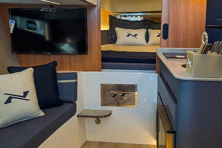 Slide: The Image of Interior of 2026 NX Boats NX41 HORIZON, featuring modern design and luxury amenities. - 36