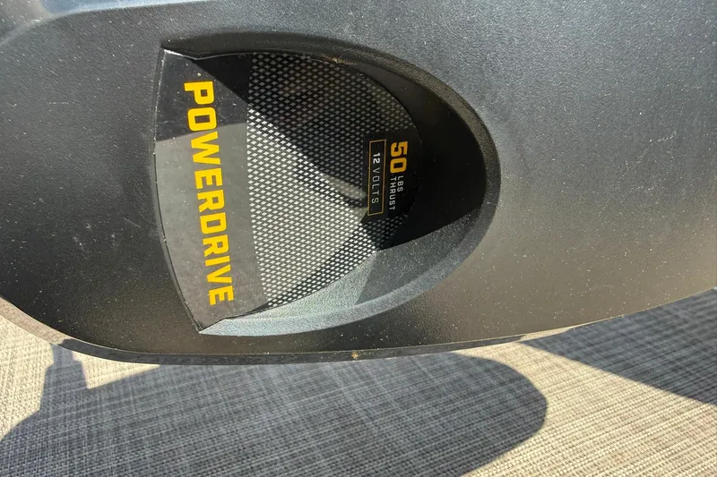 Slide: The Image of PowerDrive motor with 50 lbs thrust, 12 volts on Sun Tracker Bass Buggy 16 XL Select. - 12