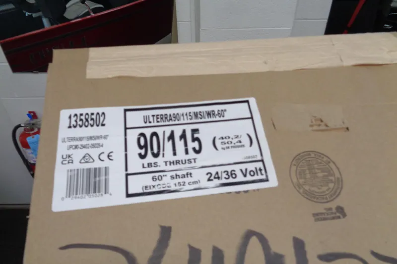 Slide: The Image of Box label for Ulterra motor, 90/115 lbs thrust, 60" shaft, 24/36 volt. - 13