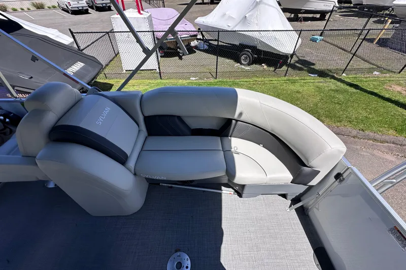 Slide: The Image of 2024 Sylvan Mirage 8522 LZ pontoon boat with luxurious seating and modern design. - 10