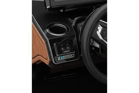 Slide: The Image of 2026 Yamaha Boats 255XD dashboard with steering wheel and control panel. - 7