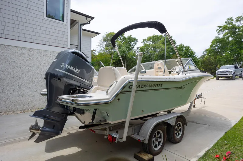 Slide: The Image of 2018 Grady-White Freedom 215 boat on trailer with Yamaha outboard motor. - 3