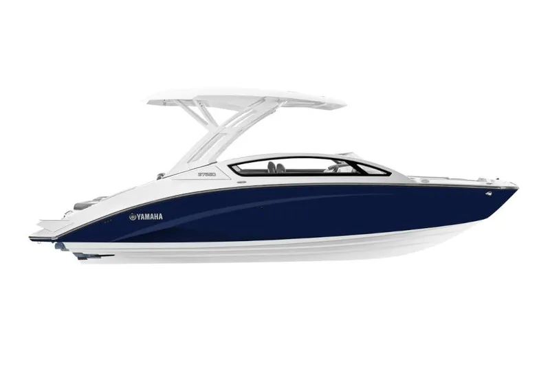 The Image of 2026 Yamaha Boats 275SD, sleek design, blue and white color scheme, side view. - 0
