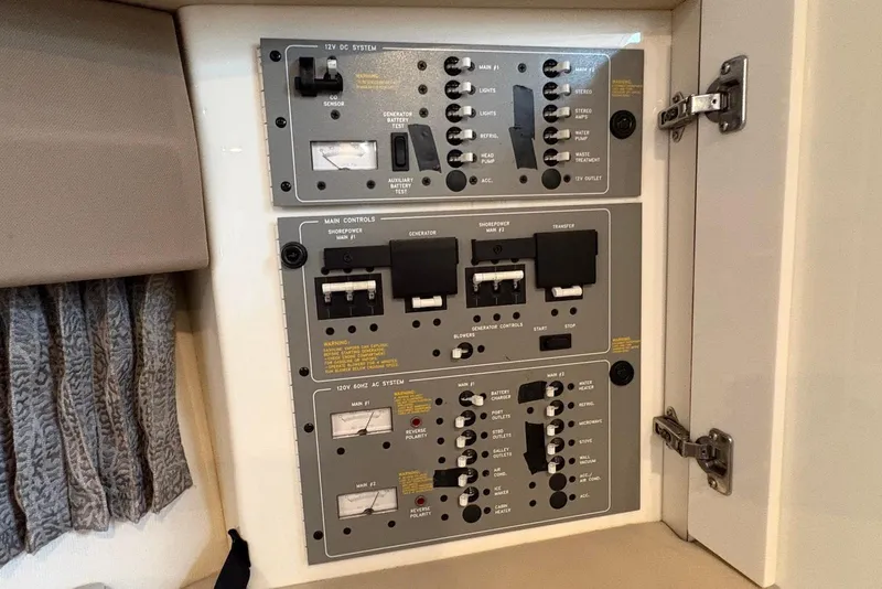 Slide: The Image of Electrical control panel inside a 2001 Formula 34 Performance Cruiser boat. - 17