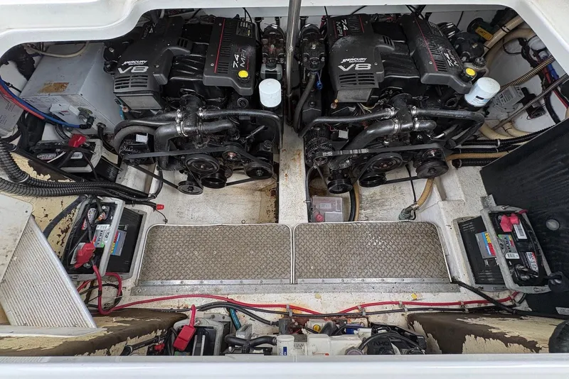Slide: The Image of Engine compartment of a 2001 Formula 34 Performance Cruiser with dual Mercury V8 engines. - 21