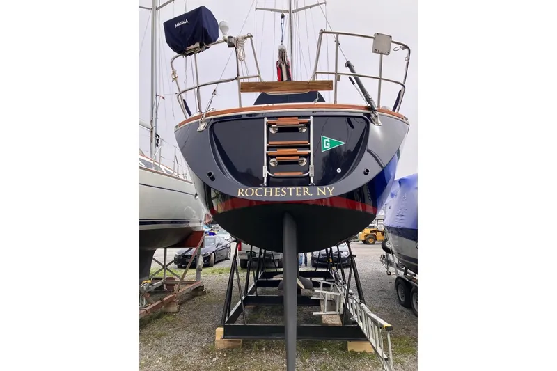 Slide: The Image of 1994 Sabre 362 sailboat in dry dock, Rochester, NY, rear view. - 10