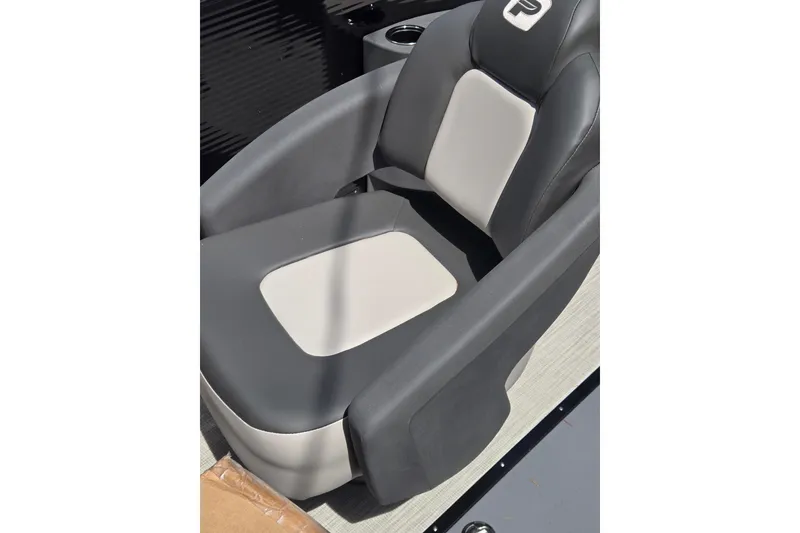 Slide: The Image of 2026 Princecraft Brio 17 Electric boat seat, featuring sleek black and gray design. - 5