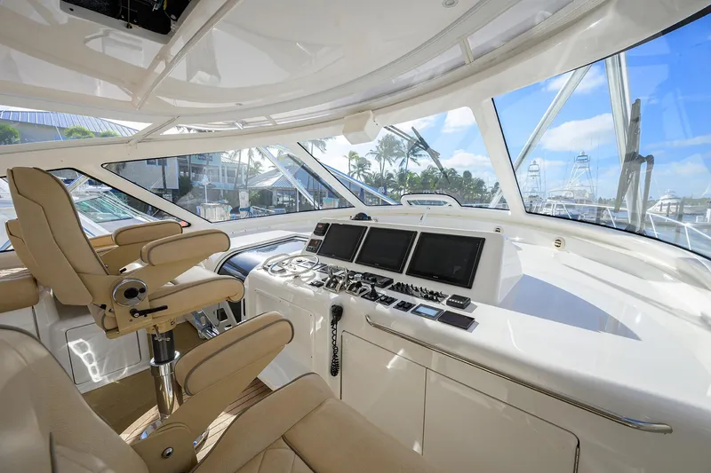 Slide: The Image of Interior helm of 2015 Viking 52 Open yacht with modern navigation equipment. - 34