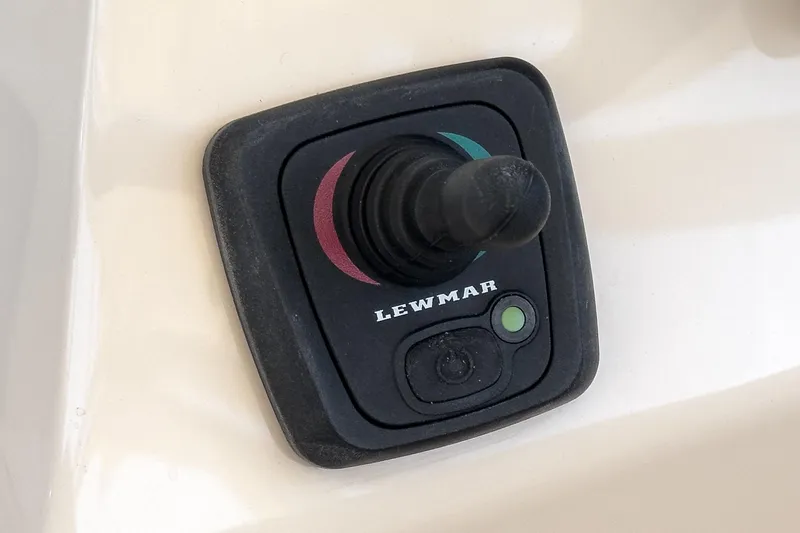 Slide: The Image of Lewmar joystick control on 2016 Grady-White Freedom 335 boat dashboard. - 25
