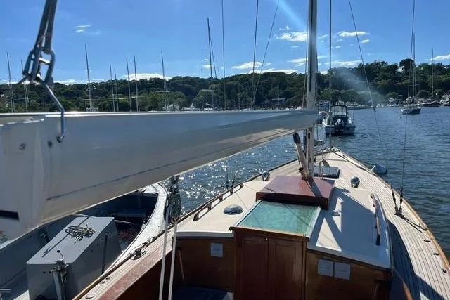 Slide: The Image of Sailboat deck view on water, Morris 36, 2006 model, sunny day, marina background. - 20