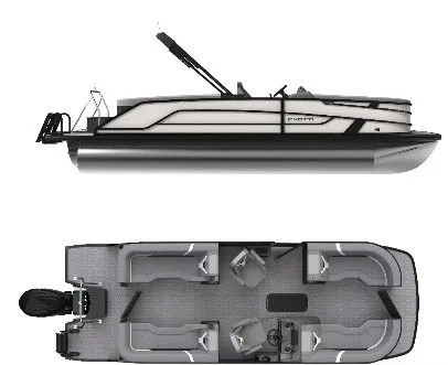 The Image of Evotti 500 Series Quad Lounge 521 pontoon boat, side and top view, 2026 model. - 1