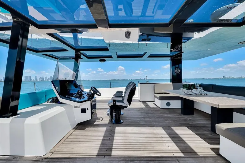 Slide: The Image of Luxurious 2018 Sunreef 68 Supreme yacht interior with panoramic ocean views. - 14