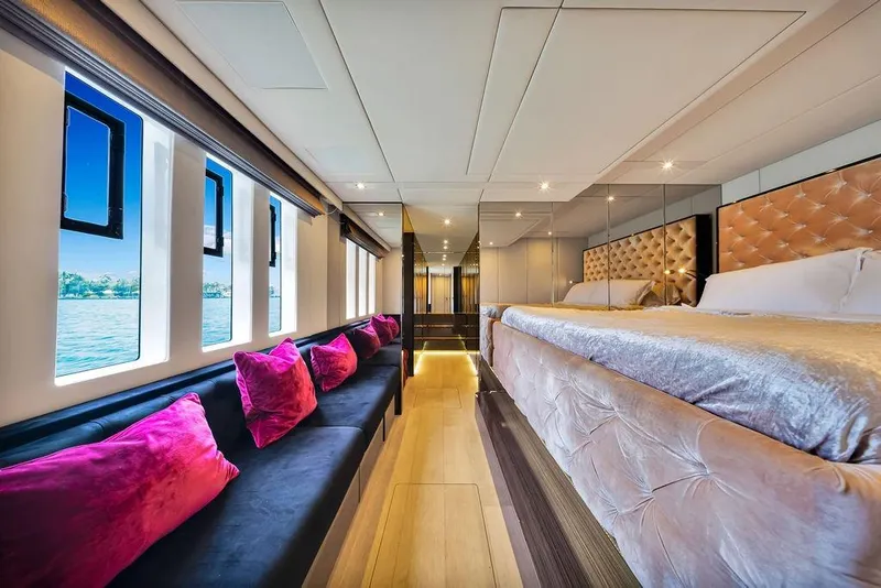 Slide: The Image of Luxurious interior of 2018 Sunreef 68 Supreme yacht with plush seating and elegant decor. - 26