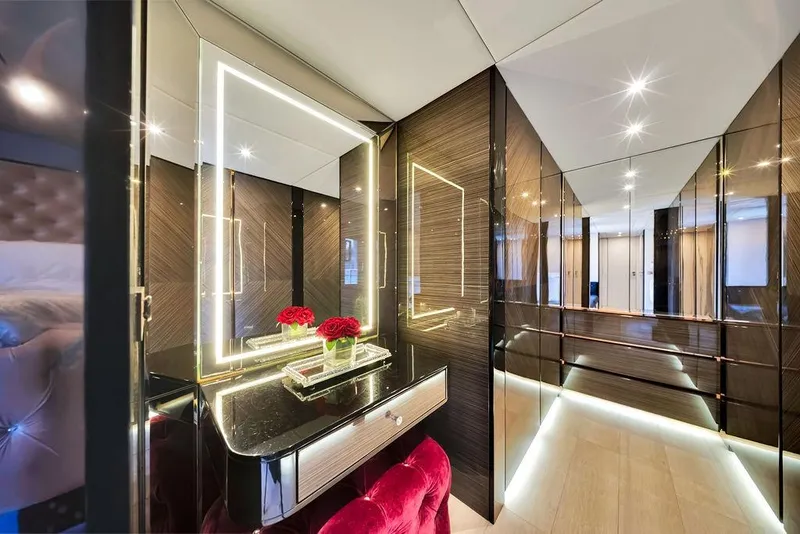 Slide: The Image of Luxurious interior of 2018 Sunreef 68 Supreme yacht with elegant vanity and modern lighting. - 28