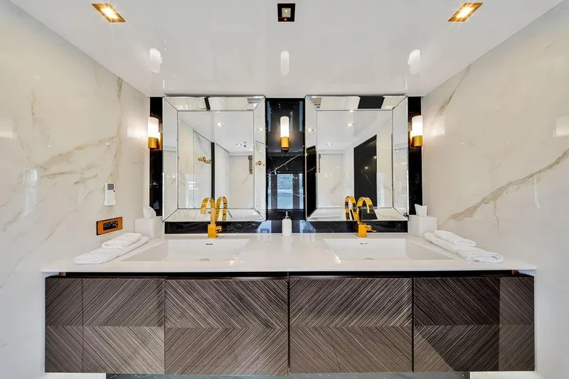 Slide: The Image of Luxurious bathroom on 2018 Sunreef 68 Supreme yacht with dual sinks and elegant design. - 33