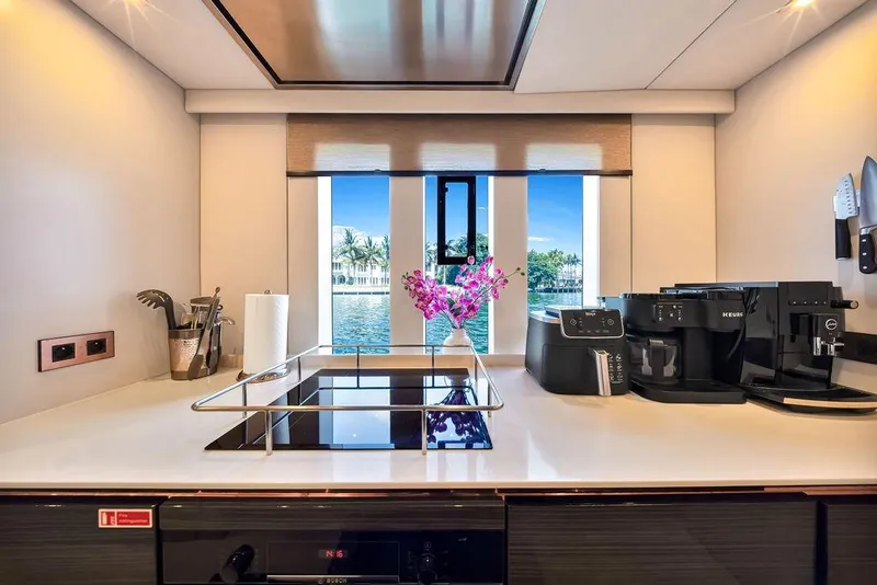 Slide: The Image of Modern kitchen interior on 2018 Sunreef 68 Supreme yacht with appliances and ocean view. - 38
