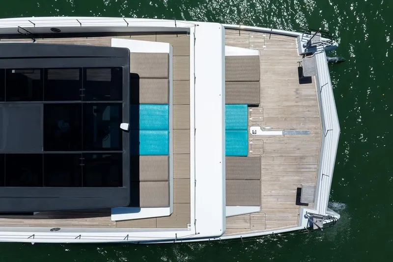 Slide: The Image of Aerial view of 2018 Sunreef 68 Supreme yacht with spacious deck and modern design. - 9
