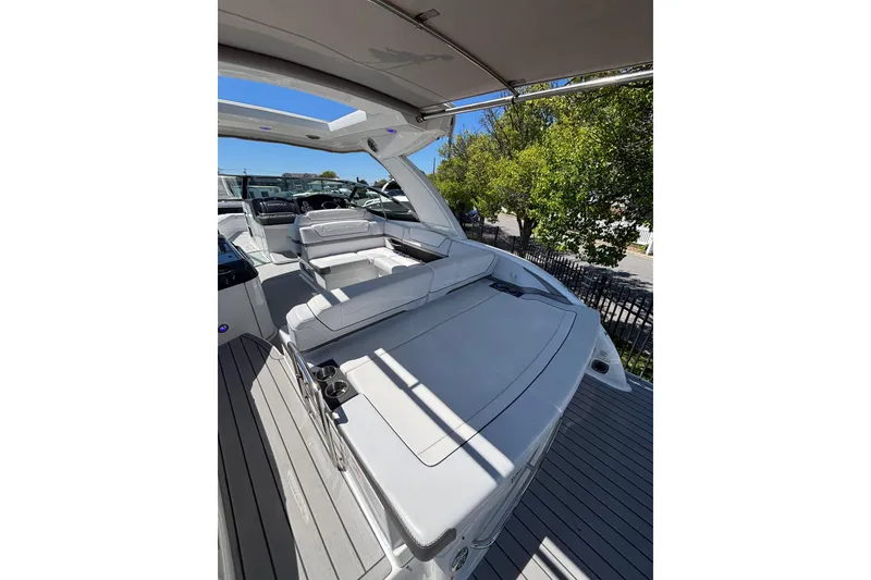 Slide: The Image of 2023 Formula 350 Crossover Bowrider OB interior with spacious seating and sleek design. - 14