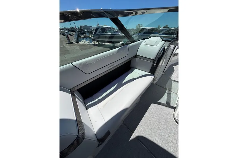 Slide: The Image of 2023 Formula 350 Crossover Bowrider OB interior seating with sleek design and luxurious upholstery. - 22