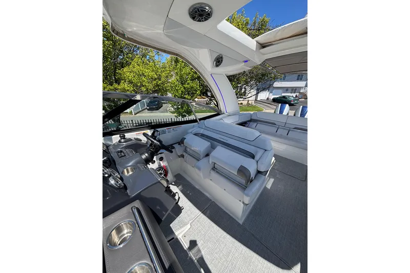 Slide: The Image of 2023 Formula 350 Crossover Bowrider OB interior with sleek seating and modern controls. - 24