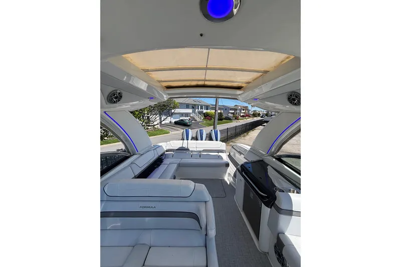 Slide: The Image of 2023 Formula 350 Crossover Bowrider OB interior with luxurious seating and modern design. - 29