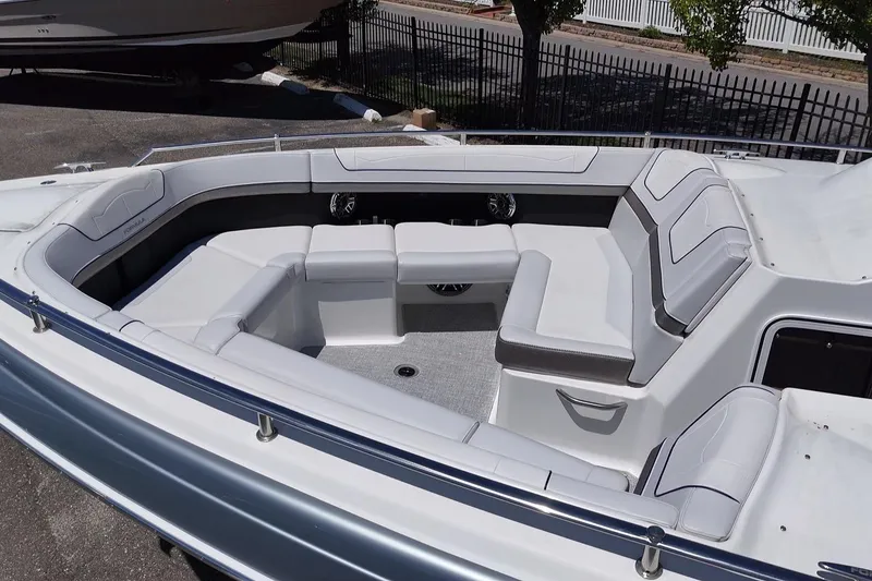 Slide: The Image of 2023 Formula 350 Crossover Bowrider OB with spacious seating and sleek design. - 33