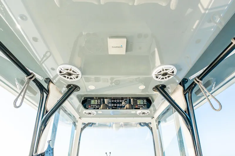 Slide: The Image of Interior view of 2022 Freeman 42LR boat with Garmin electronics and speakers. - 40
