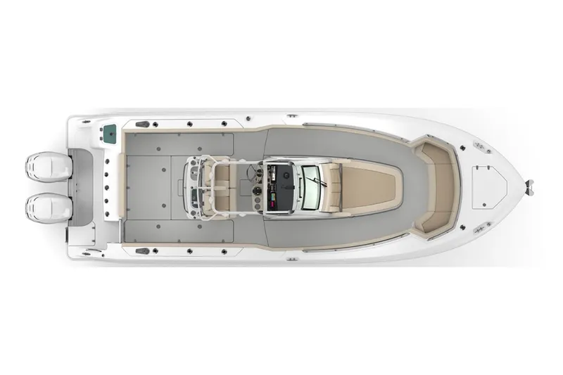 Slide: The Image of Manufacturer Provided Image: Top view of a 2020 Boston Whaler 280 Outrage boat with dual engines. - 20