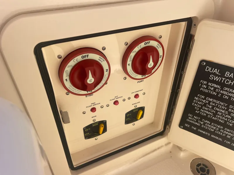 Slide: The Image of Battery switches in Grady-White Canyon 326 boat, year 2021. - 21