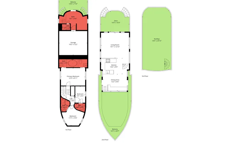 Slide: The Image of Floor plan of a 2004 Queenship 76 Baretta yacht, featuring three levels with detailed room layouts. - 37