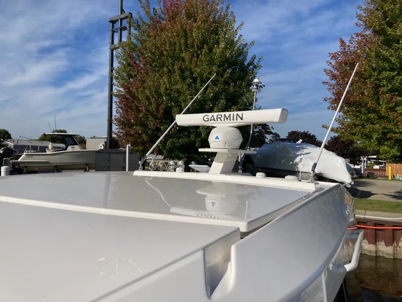 Slide: The Image of The image shows the roof of a 2027 Tiara Yachts 39LE with Garmin equipment. - 47