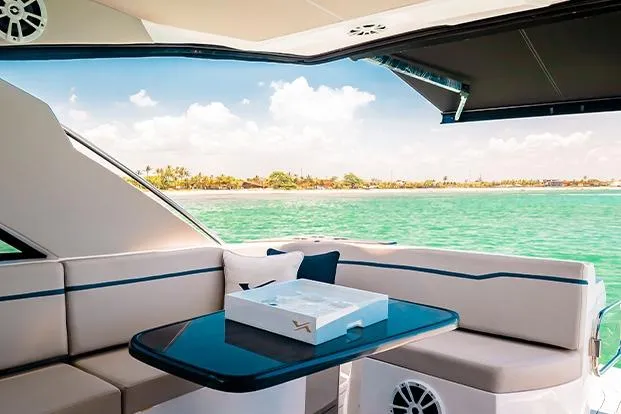 Slide: The Image of Luxurious interior of 2025 NX Boats NX41 HORIZON with ocean view. - 25