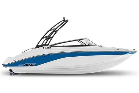 The Image of 2026 Yamaha Boats AR195, sleek white and blue design, side view. - 0